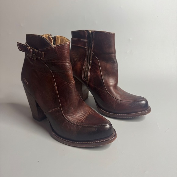 Bed Stu Women Brown Leather Ankle Boots 8.5 Buckle Block Heel 8380 - Picture 2 of 10